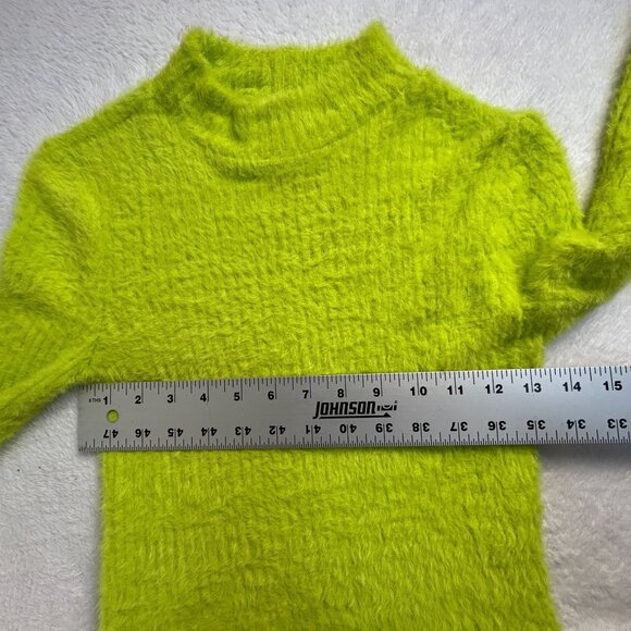 Anthropologie Womens Lime Green Fuzzy Knit Cropped Sweater XS Mock Neck New - Picture 7 of 8